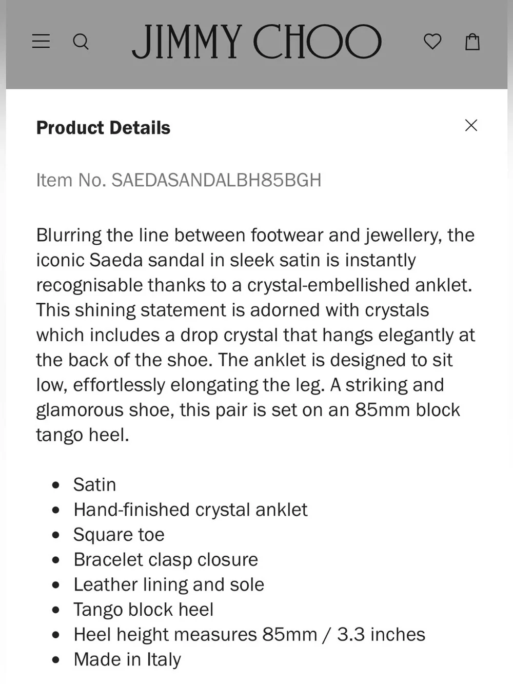 Jimmy Choo Saeda Sandal Block Heel with Crystal Chain NIB
